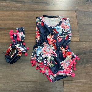 Floral Baby Romper with Headband